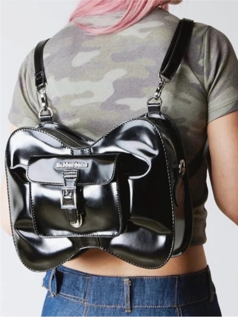Dr. Martens Bow Bag Black Patent Vegan Crossbody Purse Backpack